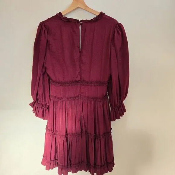 GAL Ruffle VNeck Dress M Red Mini Boho Festival Grunge Renaissance Goth Feminine - Picture 4 of 15